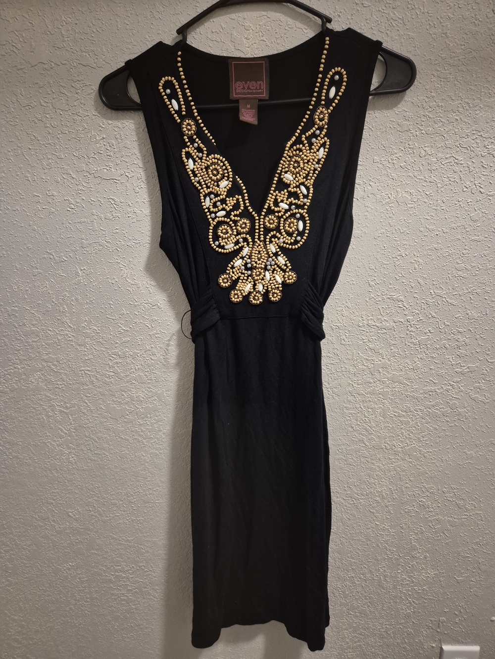 Even by Design History Black Beaded V-Neck Mini Dress M
